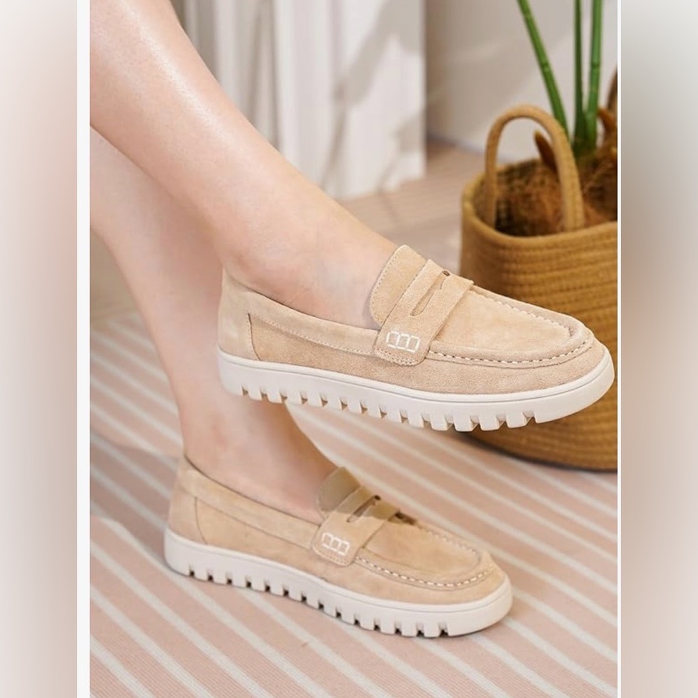 Beige Suede Penny Loafers - Women's Flats & Loafers